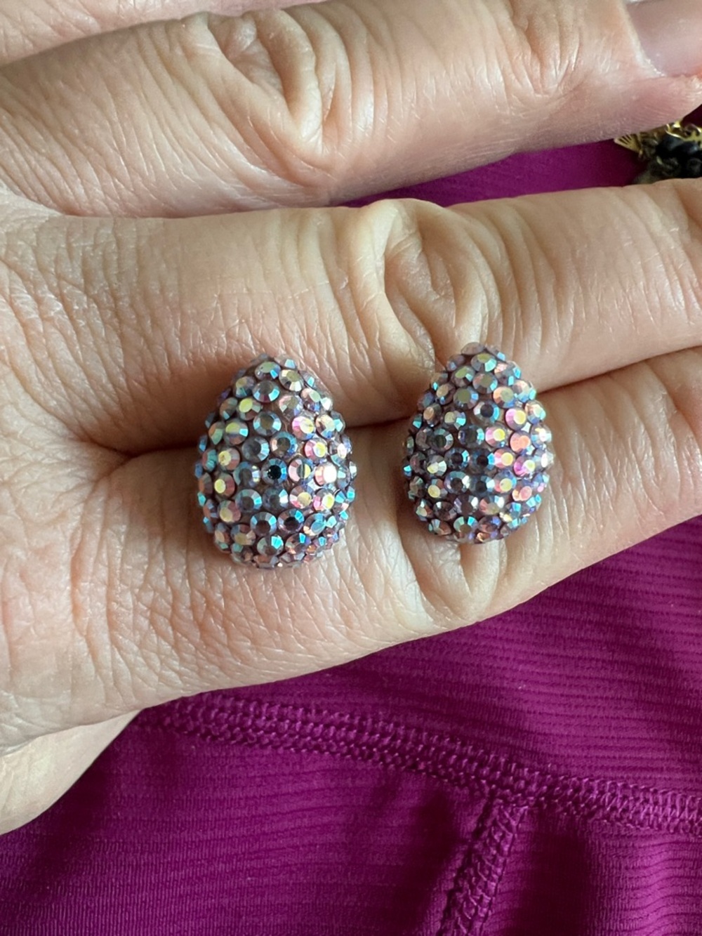 Iridescent Pink Dome Crystal Stud Earrings - Women Jewelry